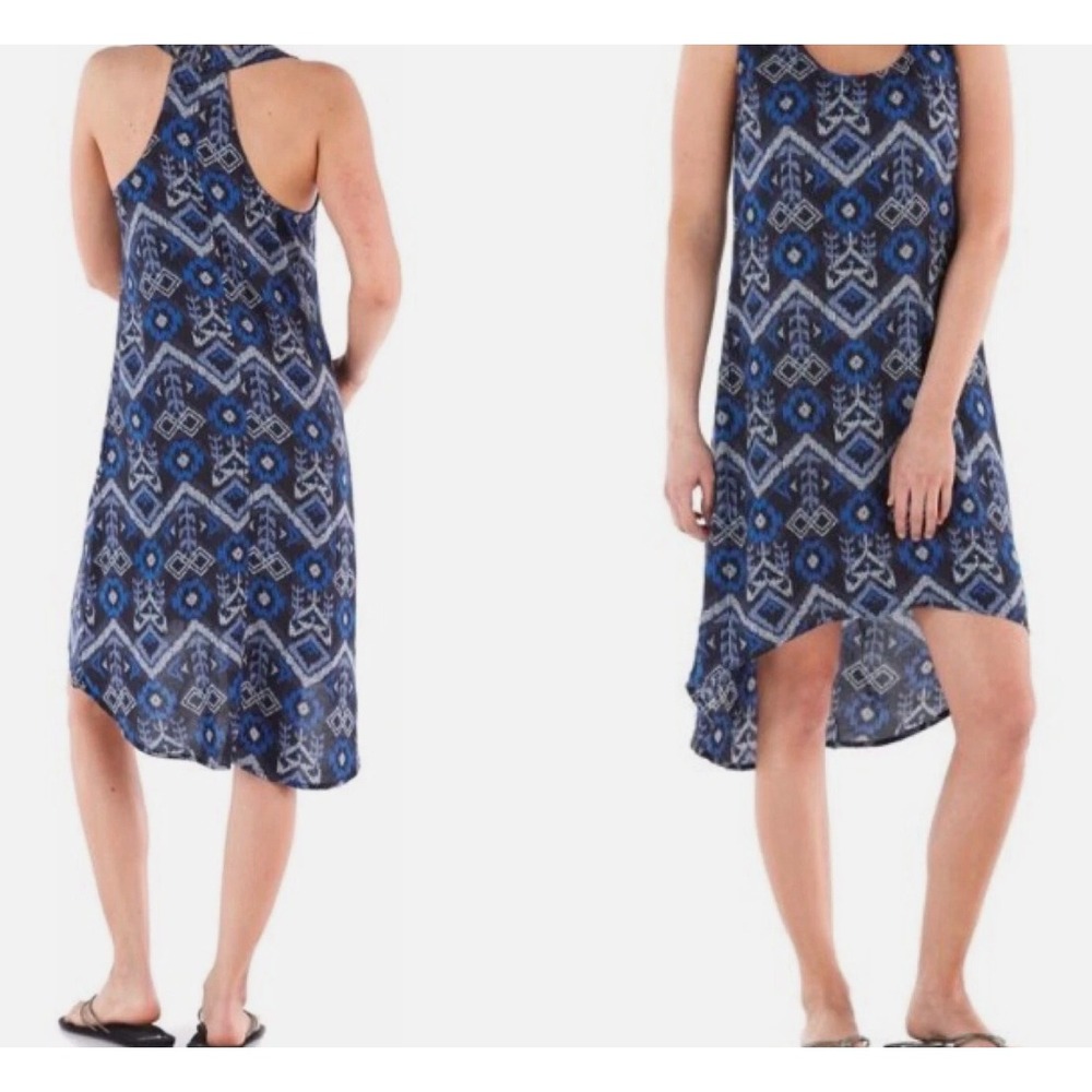 KAVU Womens Blue Ikat Geometric Racerback High Low Sleeveless Dress Size L